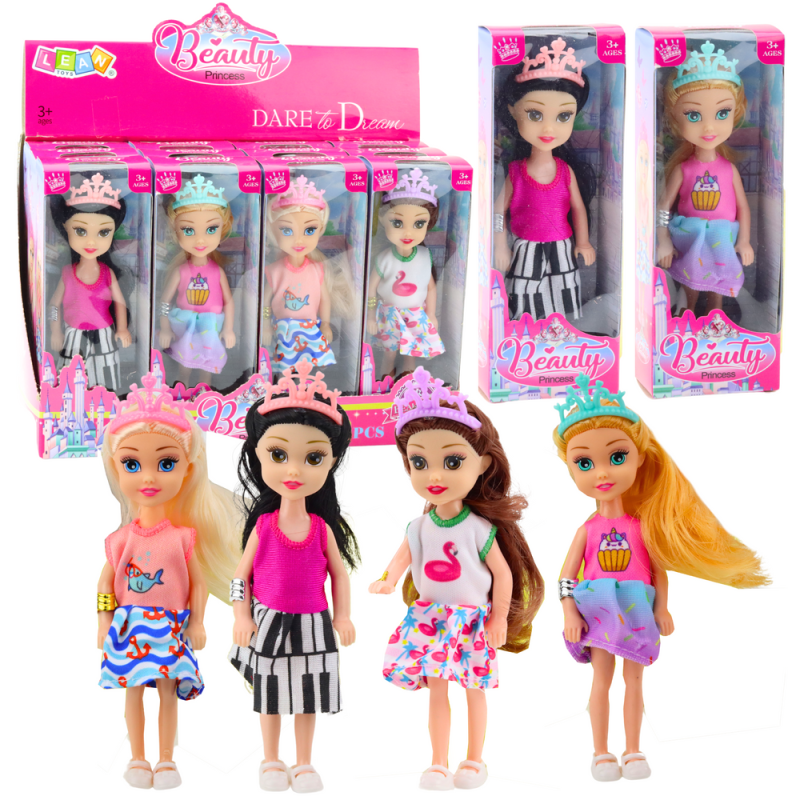 Mini laleczka księżniczka z koroną i kolorową sukienką 14cm mix - EAN: 5905991056478