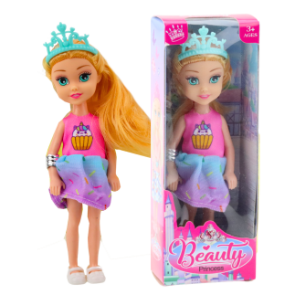Mini laleczka księżniczka z koroną kolorowa sukienka 14cm mix