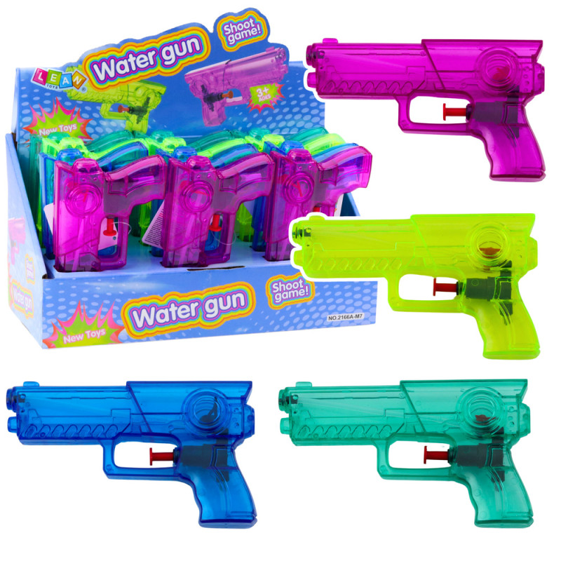 Mały przeźroczysty pistolet na wodę w różowym, niebieskim i zielonym mixie EAN: 5905991055020