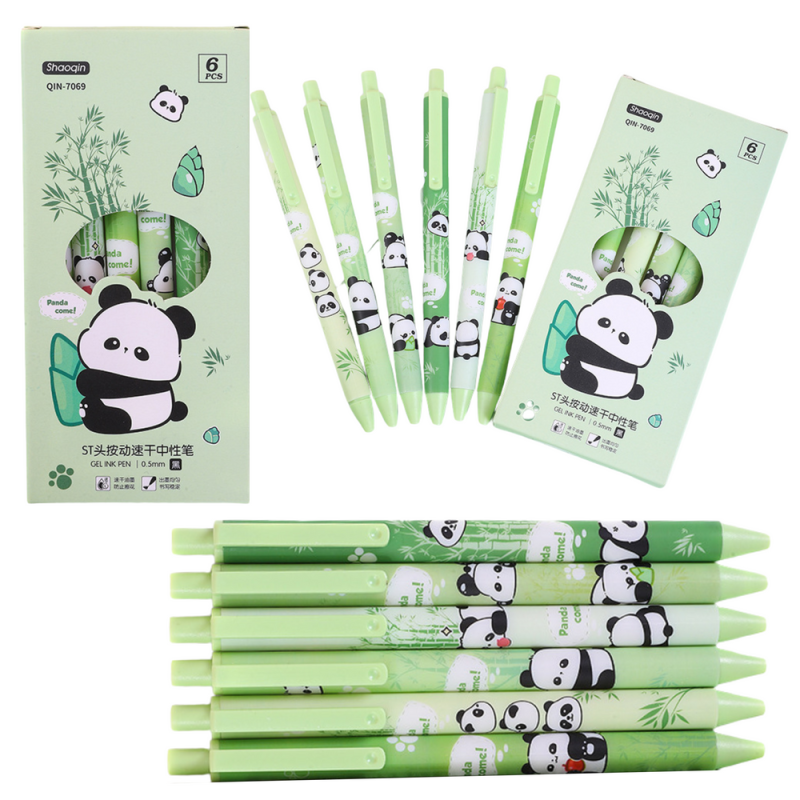 Zestaw długopisów Panda Bambus, zielone, czarny tusz 0,5mm, 6 szt. EAN: 5905991062776