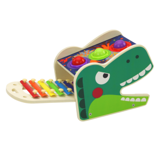 Dinozaur wbijak cymbałki 2w1 drewniany czerwony