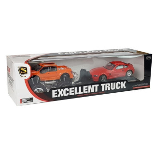 Zestaw pojazdów pomarańczowy monster truck czerwone bmw laweta 58 cm
