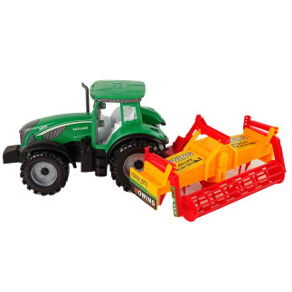 Zielony traktor z pomarańczowym kultywatorem napęd dla dzieci