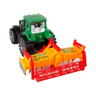 Zielony traktor z pomarańczowym kultywatorem napęd dla dzieci
