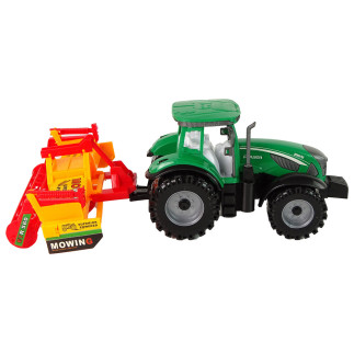 Zielony traktor z pomarańczowym kultywatorem napęd dla dzieci