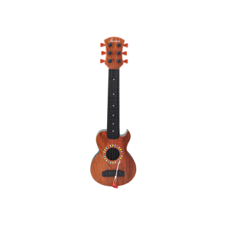 Gitara zabawkowa dla dzieci brązowa drewno kostka do gry