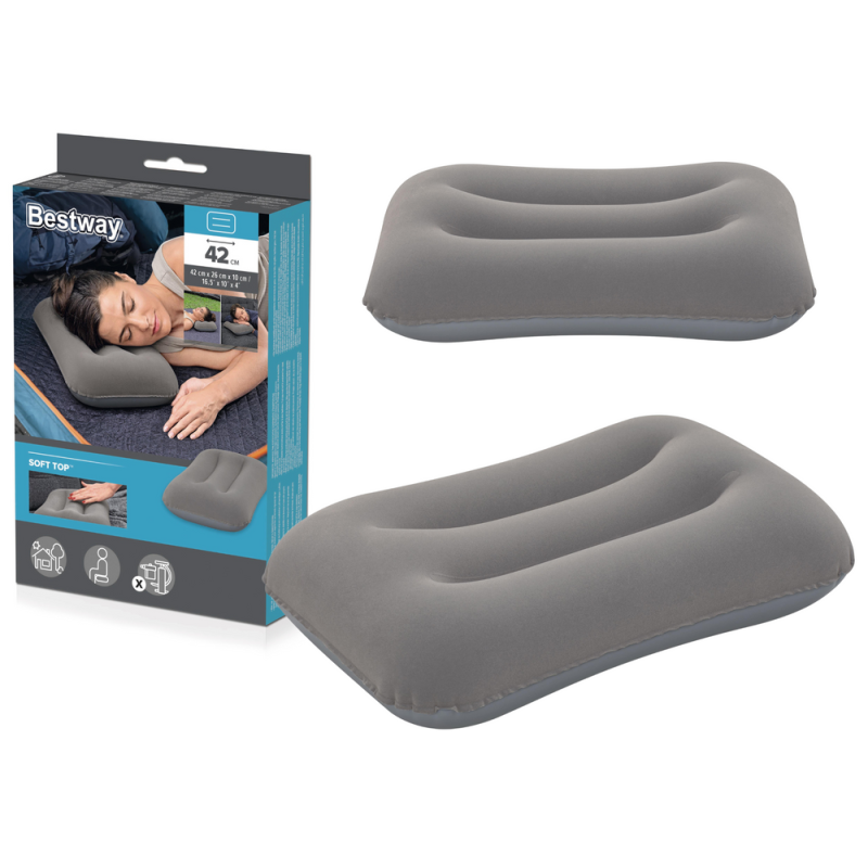 Dmuchana poduszka welurowa szara 42 cm Bestway, EAN: 6941607367186