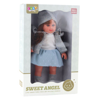 Lalka w niebieskiej sukience czapeczka sweterek rękawiczki czapka 36,5cm
