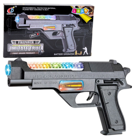 Broń pistolet na baterie kolorowe światła dźwięki  24cm