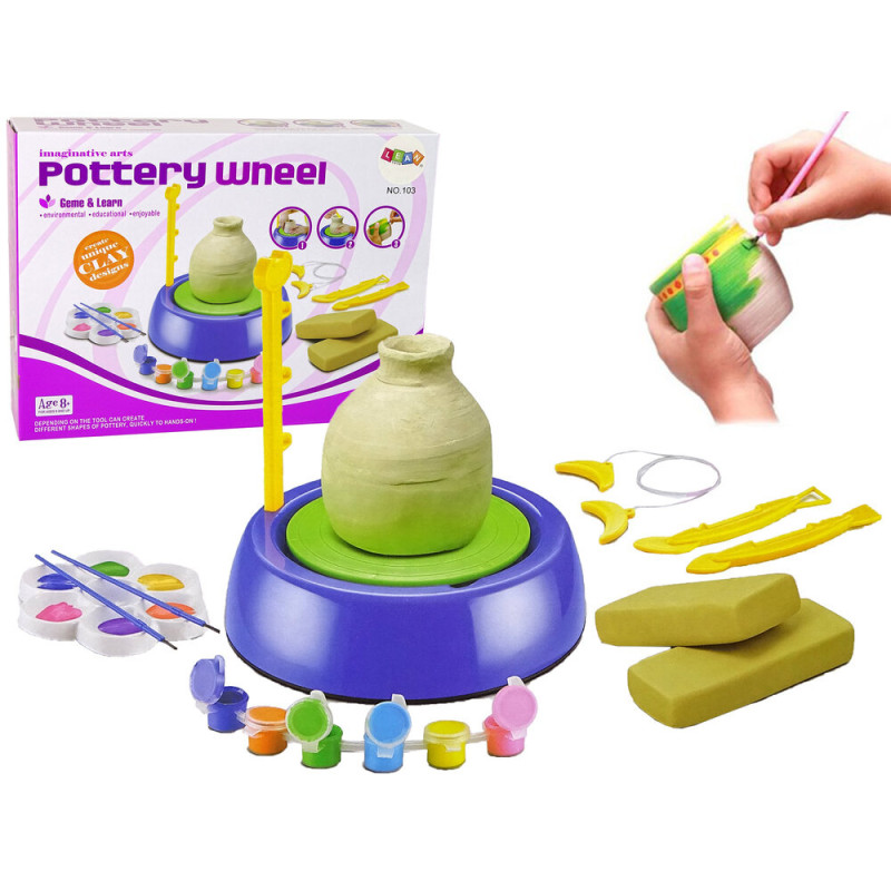 Zestaw DIY Koło Garncarskie z Glina i Farby Plastyczne, EAN: 5905991025825