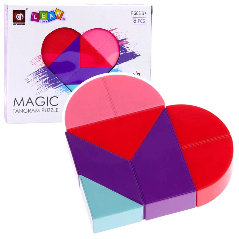 Klocki magnetyczne Tangram Układanka Serce z Naklejkami 8 el. EAN: 5905991071761