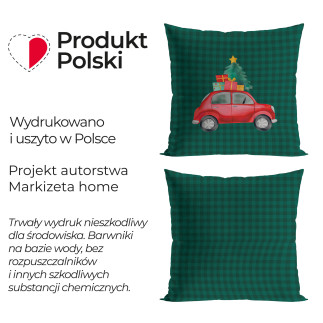 Krata z samochodem, bajkowe święta poszewka dekoracyjna velvet, 40x40cm, kolor 002 zielony