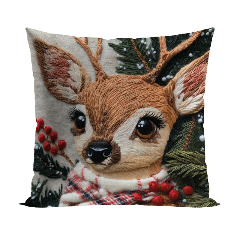 Poszewka dekoracyjna velvet Jelonek z efektem wyszywania 40x40cm beżowa EAN: 5906450023567