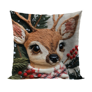 Poszewka dekoracyjna velvet Jelonek z efektem wyszywania 40x40cm beżowa EAN: 5906450023567