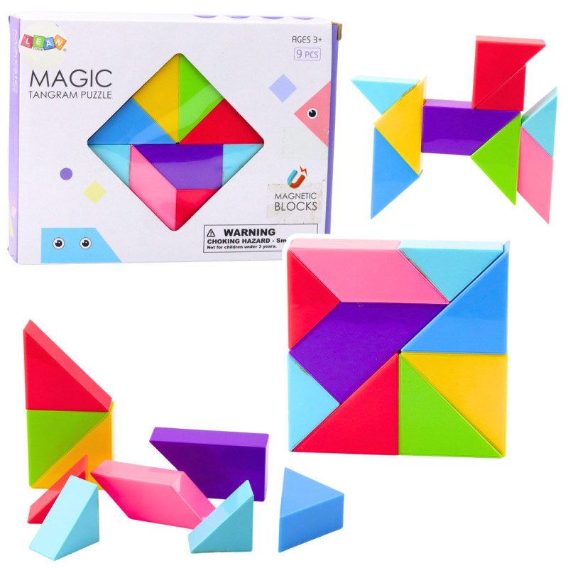 Klocki Magnetyczne Tangram Kolorowa Układanka z Naklejkami 9 El. - EAN: 5905991071778