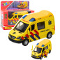 Karetka ambulans metalowy pull back z dźwiękiem i światłem, żółty 1:32, EAN: 5905991069638