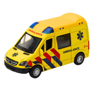Karetka ambulans metalowy pull back z dźwiękiem i światłem, żółty 1:32, EAN: 5905991069638
