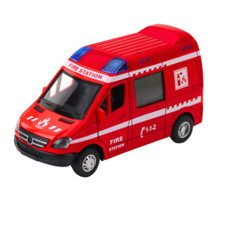 Metalowy samochód strażacki z napędem pull back, światłami i dźwiękami - czerwony EAN: 5905991069614