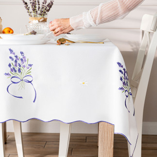 Lawendowa polana obrus z haftem, szerokość 140cm x wysokość 220cm, kolor 001 biały