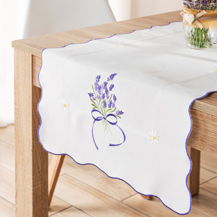 Lawendowa polana bieżnik z haftem, szerokość 50cm x wysokość 100cm, kolor 001 biały