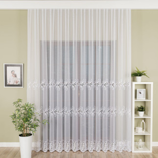 Firanka z aplikacją pasową 280cm, kolor biały 001 - EAN: 5907693281097