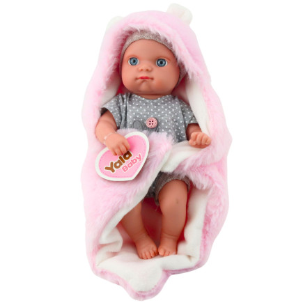 Lalka bobas w szarej piżamce z różowym kocykiem króliczkiem 23 cm | EAN: 5905991061755