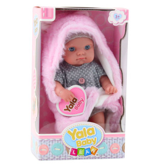Lalka bobas w szarej piżamce z kocykiem króliczkiem różowy 23cm