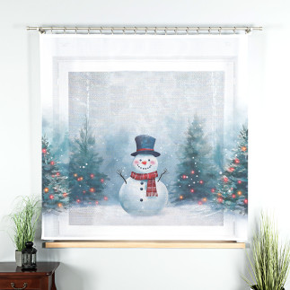 Bałwanek, bajkowe święta panel firanowy, szerokość 150 x wysokość 170cm, tkanina etamina, kolor 001 biały