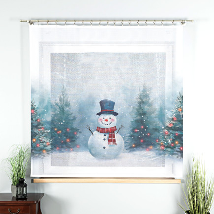 Bałwanek, bajkowe święta panel firanowy, szerokość 150 x wysokość 170cm, tkanina etamina, kolor 001 biały