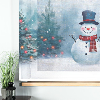 Bałwanek Bajkowe Święta Panel Firanowy 150x170cm Etamina Biały EAN: 5906450022164