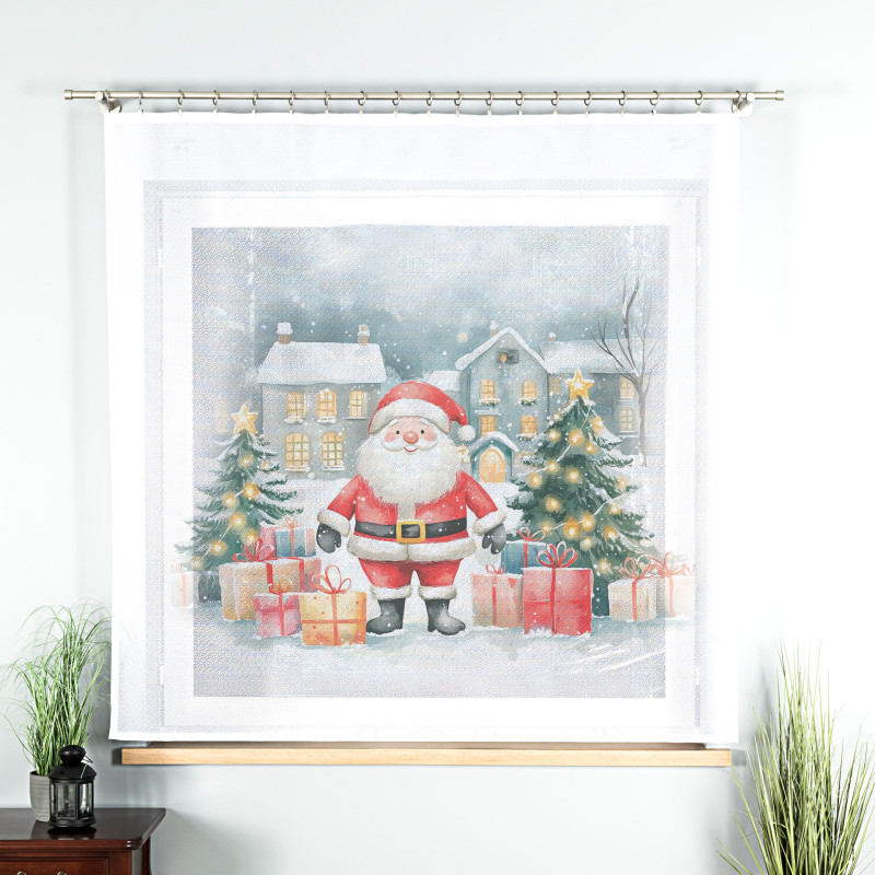 Mikołajowe Bajkowe Święta Panel Firanowy 150x170cm Etamina Biały 001 EAN: 5906450023093