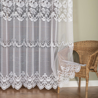 Firanka żakardowa ze wzorem pasowym, wysokość 250cm, kolor 001 biały