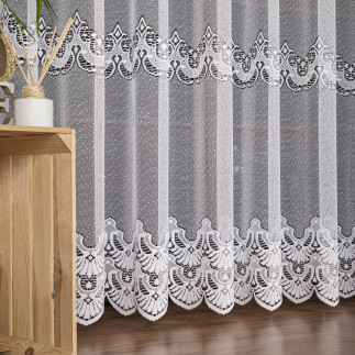 Firanka żakardowa ze wzorem pasowym, wysokość 250cm, kolor 001 biały