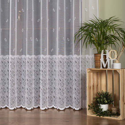 Firanka żakardowa ze wzorem pasowym, wysokość 250cm, kolor 001 biały