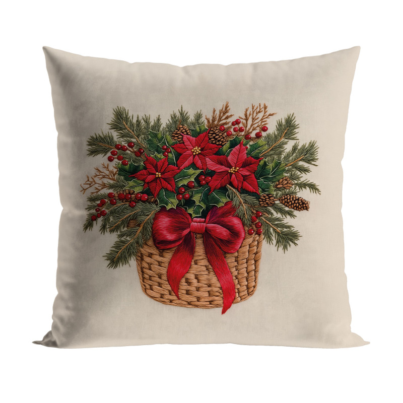 Bukiet w koszyku z efektem wyszywania poszewka dekoracyjna velvet beżowa 40x40cm, EAN: 5906450023550 Bukiet w koszyku z efektem wyszywania poszewka dekoracyjna velvet beżowa 40x40cm, EAN: 5906450023550