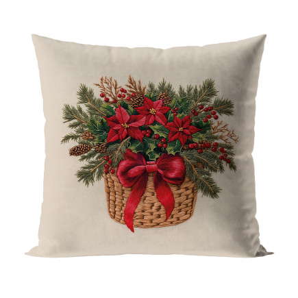 Bukiet w koszyku z efektem wyszywania poszewka dekoracyjna velvet beżowa 40x40cm, EAN: 5906450023550