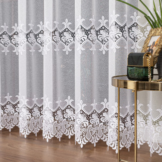 Firanka z aplikacją, wysokość 280cm, kolor 001 biały