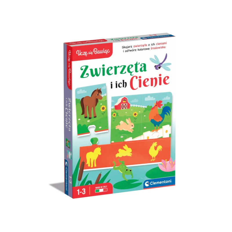 Puzzle zwierzęta i ich cienie uczę się bawiąc język polski clementoni 50762
