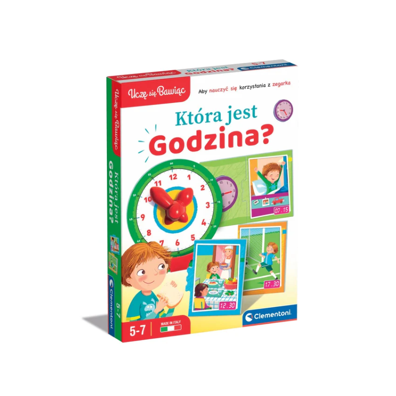 Gra edukacyjna puzzle która jest godzina? zegarek uczę się bawiąc język polski clementoni 50771