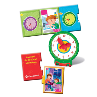 Gra edukacyjna puzzle która jest godzina? zegarek uczę się bawiąc język polski clementoni 50771