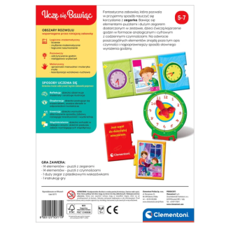 Gra edukacyjna puzzle która jest godzina? zegarek uczę się bawiąc język polski clementoni 50771