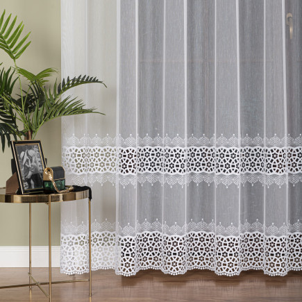 Firanka z aplikacją na markizecie, wysokość 280cm, kolor 001 biały