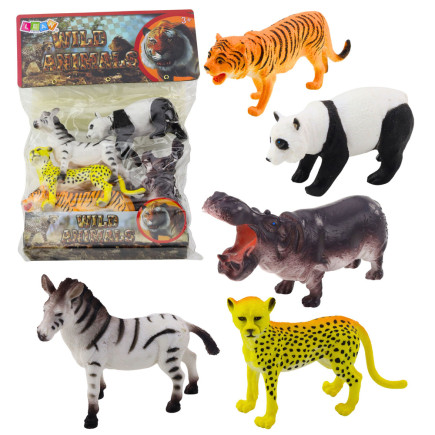 Zestaw figurki dzikie zwierzęta safari tygrys gepard zebra panda 5 szt.