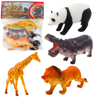 Zestaw figurki dzikie zwierzęta safari  panda żyrafa lew hipopotam 4 szt.