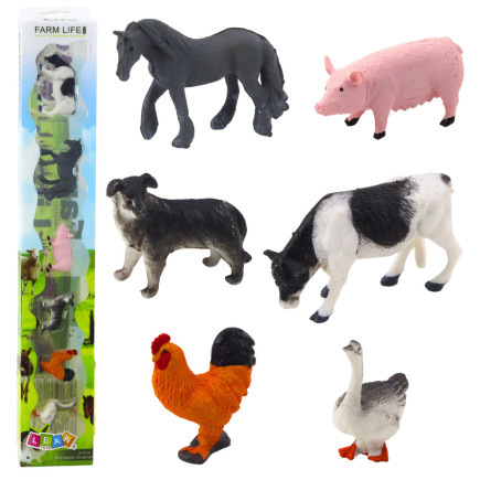 Zestaw mini figurki krowa koń świnia pies kogut gęś 3-5cm 6szt.