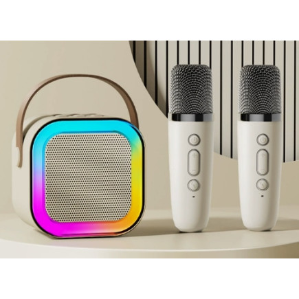 Zs55 zestaw karaoke bluetooth głośnik +   2x mikrofon biały