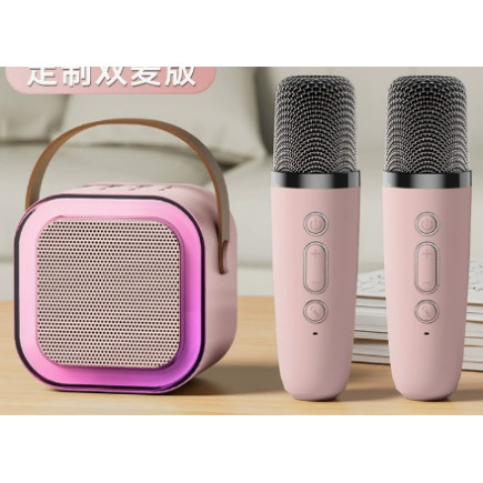 Zs55a zestaw karaoke bluetooth głośnik    + 2x mikrofon różowy