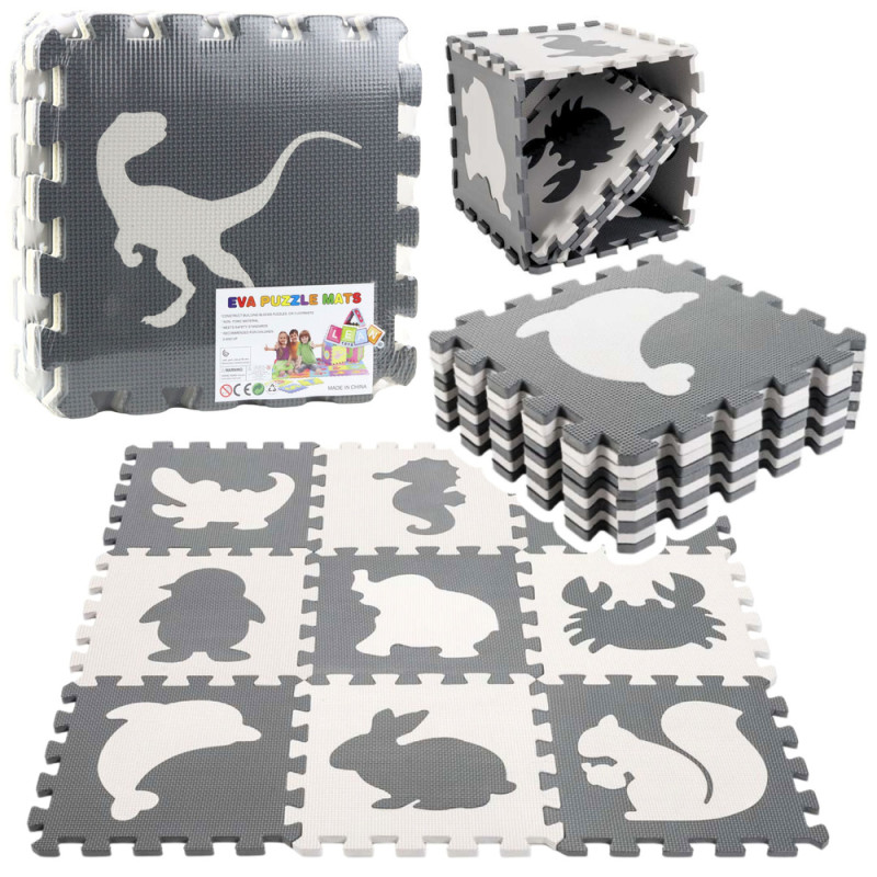 Miękkie puzzle mata edukacyjna dinozaury pianka eva beżowe szare 9 el.