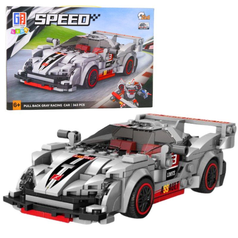 Klocki konstrukcyjne auto sportowe robot 2w1 szary 363 el.