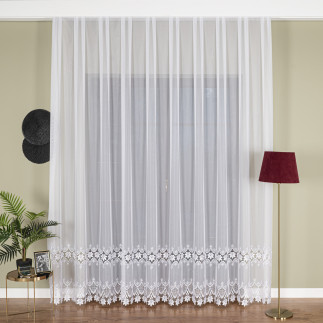 Firanka z aplikacją pasowa, wysokość 280cm, kolor 001 biały